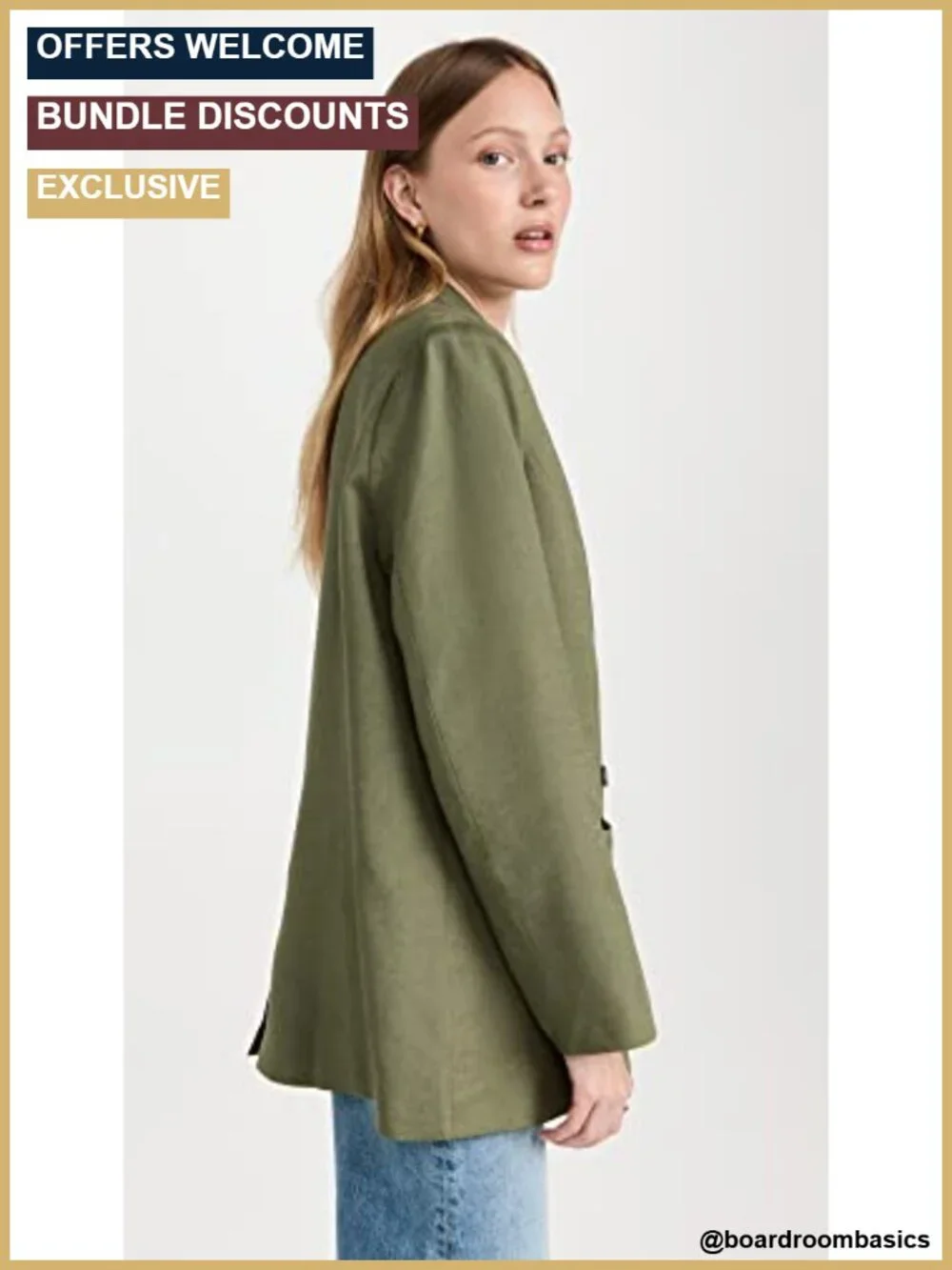 Linen Suiting Notch Lapel Blazer Double-Breasted Padded Shoulders
